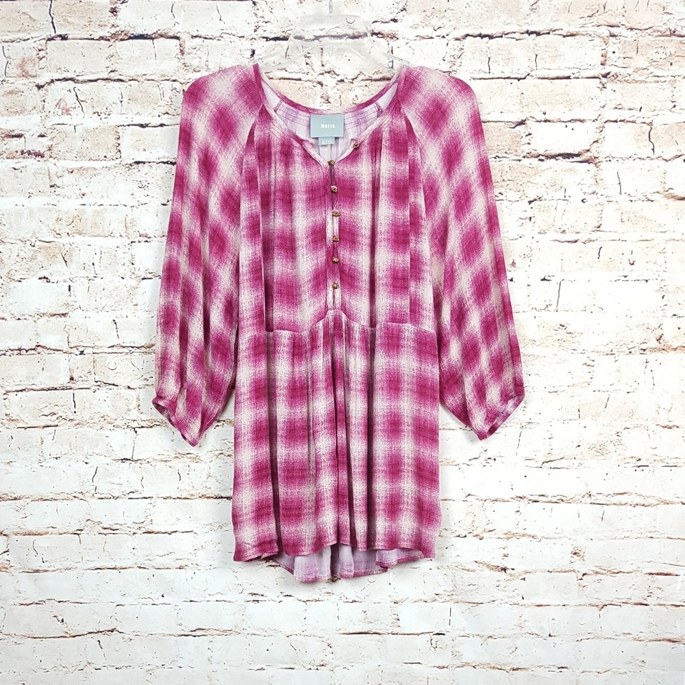 ANTHROPOLOGIE|Mauve Cavalon Peplum Plaid Top Sz M